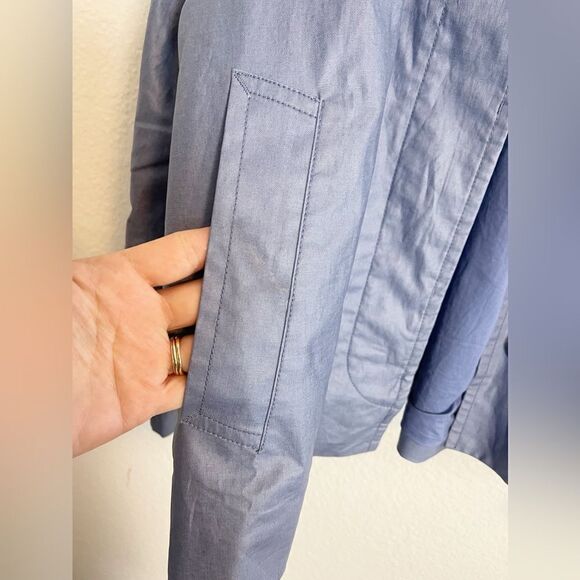 Madewell short trench coat Laminated Button Up Long Sleeve Coat in blue. M - Picture 10 of 12